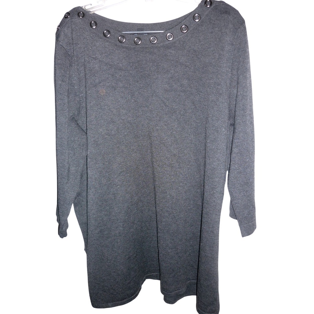 Cable Gauge Gray Grommet Boat Neck Tunic Sweater Women Plus Size 1X